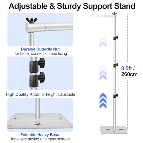 Image of Emart Heavy Duty Backdrop Stand 8.5x10ft(HxW) Adjustable Background Support System Kit with Steel Base for Photography, Photo Backdrop Stand for Parties Birthday Video Studio - Sliver