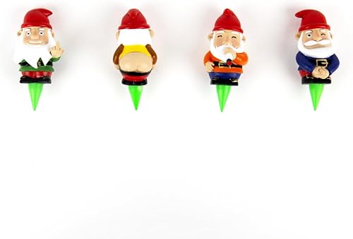 Gift Republic Mini gnomos traviesos juego de 4 gnomos groseros para plantas de interior, estacas de jardín atrevidas para macetas, regalo divertido