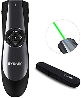 BYEASY Presentation Clicker with Green Laser and Volume Control, RF 2.4GHz Wireless Presenter