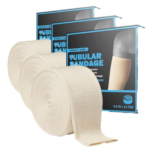 Image of EVERLIT Elasticated Tubular Support Bandage | Stockinette Tubing for Large Arm, Knees, Legs | Light to Moderate Compression Bandage Roll For Tissue Support (Size E | 3.5 inch x 11 yd) (Pack of 3)
