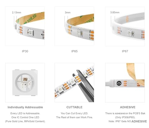 Tira LED WS2812B direccionable 2m 60 LEDs IP30 miniatura 5
