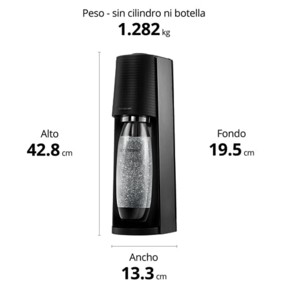 SodaStream Terra Pack - Máquina Gasificadora de Agua Color Negro, Incluye 1 Botella Fuse de 1L 2 Botellas Fuse de 0,5L y 1 Cilindro de Gas Color Rosa, Para Preparar Hasta 60L de Agua con Gas — view 9