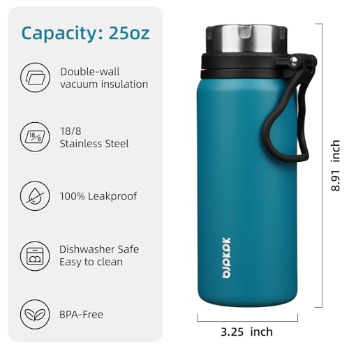 Image of BJPKPK 25oz Insulated Water Bottle, Stainless Steel Bottle with Handle | Vacuum Insulated Bottle with Leak-Proof BPA-Free Design, Keeps Drinks Cold & Hot for Gym, Office, Travel & Daily Use