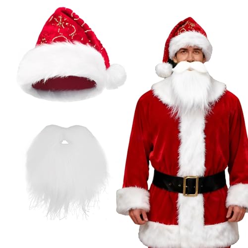 PIujsym Weihnachtsmann Kostüm Set - Weihnachtsmütze & Weihnachtsmann...
