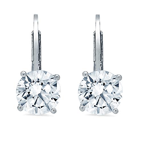 2.0 Ct Round Cut Ideal Vvs1 Conflict Free Gemstone Solitaire White Lab Created Sapphire Designer Lever Back Drop Dangle Earrings Solid 14K White Gold #TOP1
