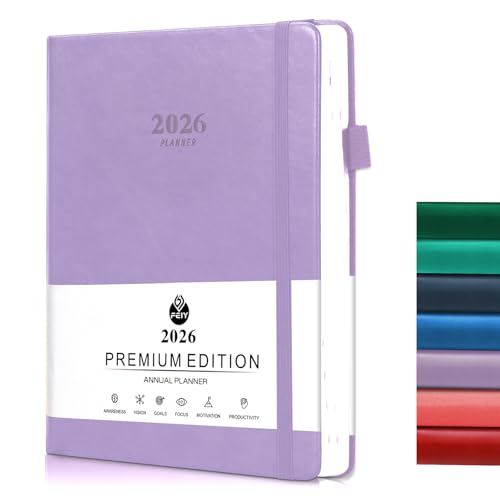2026 Weekly Monthly and Daily Planner A5 Notebooks with Elastic Closure Thick Cover Paper for Office School Home 388 Pages (Purple)