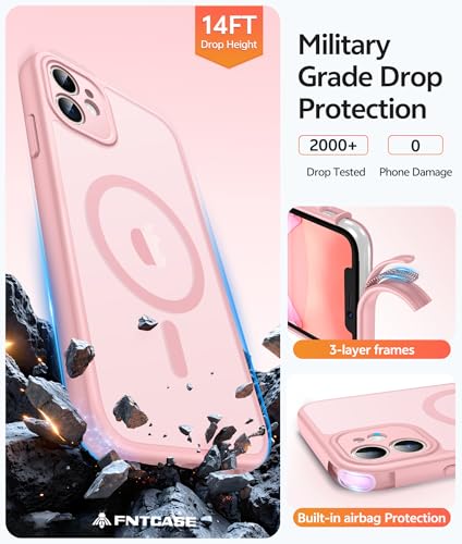 Image of FNTCASE for iPhone 11 Case: [Compatible with Magsafe] Translucent Matte Magnetic Cases [Full Camera Protection] Military Grade Shockproof Protective Phone Cover - Light Pink