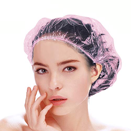 100Pcs Disposable Shower Caps, Thickening Plastic Elastic Bath Caps, Waterproof Clear Hair Caps for Women, Kids at Spa, Home, Hotel, Salon