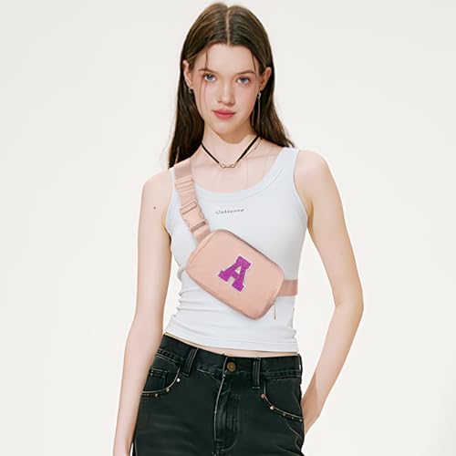 Image of Personalized 6-12 Year Old Girl Gifts: Initial Crossbody Bag Fanny Pack Purse for Teen Girl Gifts - Trendy Preppy Stuff (Coral Pink-A)