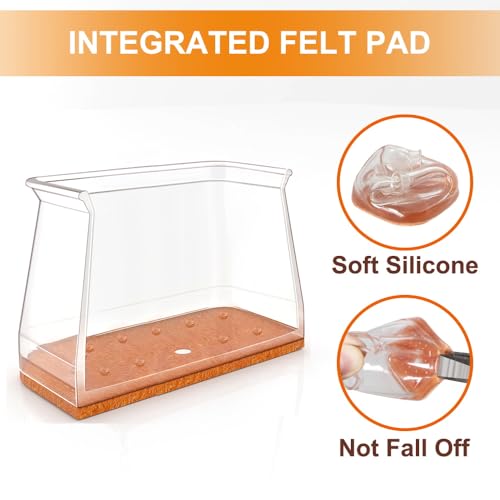 24 Pcs Chair Leg Floor Protectors for Hardwood Floors Rectangle Silicone Covers to Protect Wood Tile Floors Felt Pads Furniture Leg Caps Anti-Scratch Reduce Noise Fit Perimeter 3-3/4'' to 4-7/8''