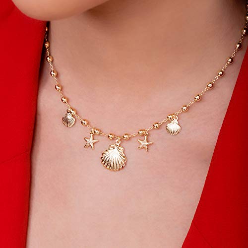 Coleira choker com bolinhas e pingentes do mar folheado em ouro 18k