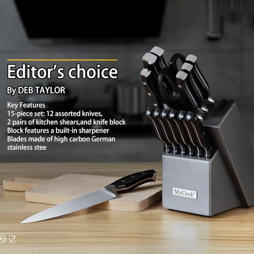 German Stainless Steel Kitchen Knife Block Set with Built-in Sharpener - image 8