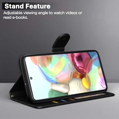 Image of Pikkme Samsung Galaxy A71 Flip Case Leather Finish | Inside TPU with Card Pockets | Wallet Stand and Shock Proof | Magnetic Closing | Complete Protection Flip Cover for Samsung Galaxy A71 (Black)
