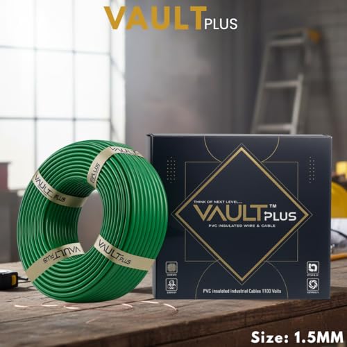 Image of VAULTPlus Green 1.5 Sq Mm CCA Copper Electrical Wire - 90 Meter | Flexible Cable for Home & Industrial Wiring