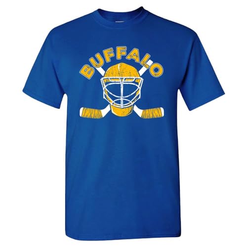 Buffalo Team Mask Mens T-Shirt for Hockey Fans (Royal Shirt S)