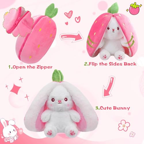 Image of Babique Reversible Bunny Rabbit with Chain Stuffed Plush Animal | Teddy Bear Soft Toy |Ideal for Birthdays & Special Occasions Girls /Boys, Baby Kids -Pink, 30Cm