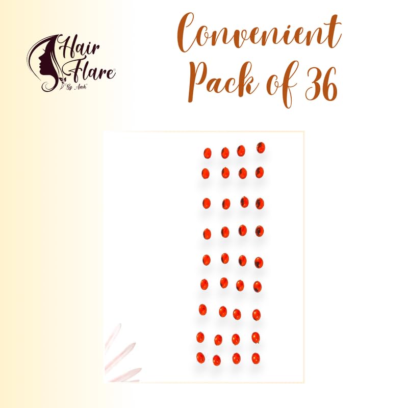 Image of Hair Flare Shimmering Oval Hair Stickers: Easy Stick-On Hair Accessories, 36 Pieces per Pack 2869 Orange