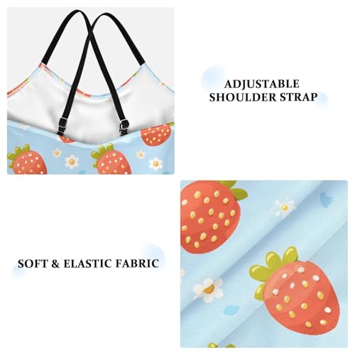 senya Girls Swimsuits One-Piece Swimwear Tie Bathing Suit Beach Summer Round Neck 4T Strawberries Daisies On Blue3