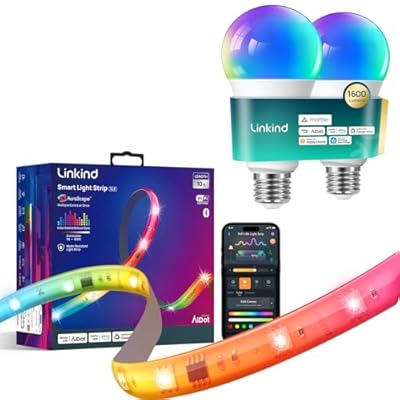Linkind Matter Smart Light Bulb 2 Pack 1600LM 100W and LED Strip Lights RGB 10ft Compatible with Alexa and Google Home