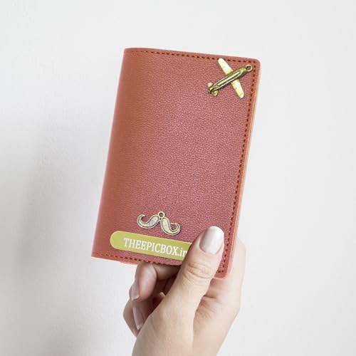 Image of Personalised Name & Charm Leather Passport Cover Holder for Men & Women (Tan)