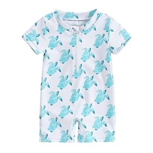 Toddler Baby Boy Swimsuit Short Sleeve Zipper Turtle/Shark Print Bathing Suit Baby Rash Guard Swimwear