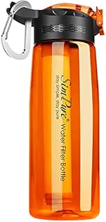 SimPure Filtered Water Bottle, BPA Free Water Bottle with Filter Replaceable 4-Stage Filter Straw, Portable Water Filter Bottle for Camping, Hiking, Backpacking, Travel and Tap Water