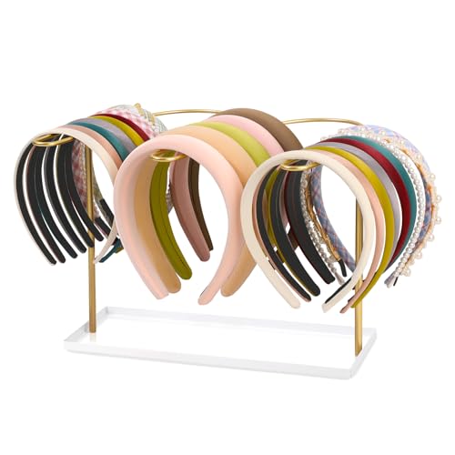 AOFLLU Headband Holder Organizer for Women Metal Hair Accessories Display Stand Hairband Storage Gold Hair Hoop Rack Bedroom College Dorm Decor for Girl