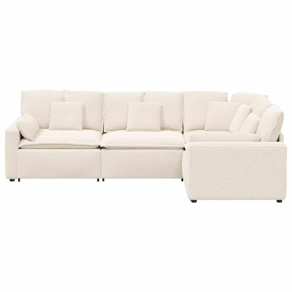 Sofá modular con cojín de tela en imitación de lana de cordero color crema, 317 x 217 x 64 cm, 4 piezas para salón, esquina acolchada versátil con marco de metal estable y cómodo