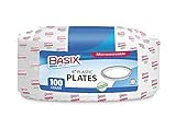 Basix 100 Count Disposable Plastic Plates Microwave Safe 6-Inch, White