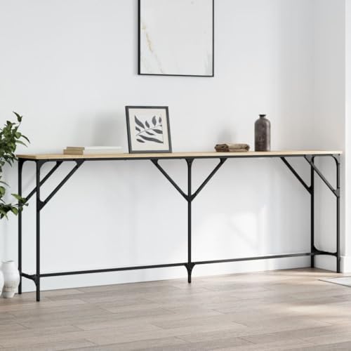 Gecheer Table Console Industrielle en Bois d'Ingénierie, 200 x 29 x 75 cm, Chêne Sonoma, avec Pieds Réglables et Cadre Métallique