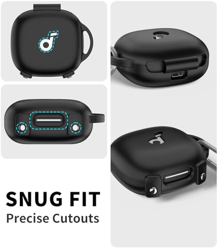Image of for[Newest Secure Lock] Soundcore Sport X20 Case Cover, Soft Silicone Protective Scratch Resistant Logo Visible Design Cover for Soundcore Sport X20 by Anker Charging Case with Carabiner-Black