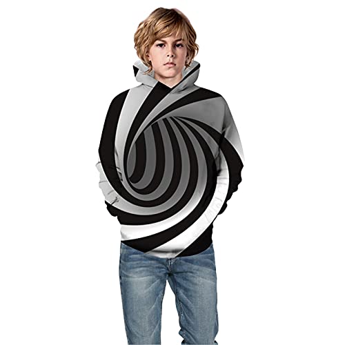 Boys' Long Sleeve Hooded Sweatshirt With Pocket Kids Sweatshirts 3D Boy Hoodie Pullover Teen Sweater (White, 5-6 Years)