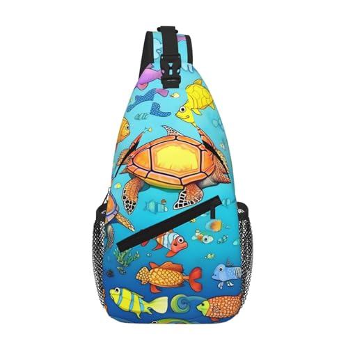 Sac de poitrine homme motif tortue et poisson pour voyage et quotidien