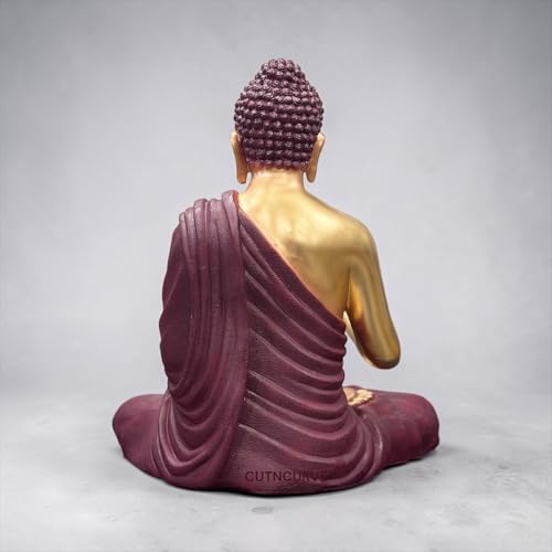 Image of 2 Feet Buddha Statue for Home Decor, Garden and Gifting, Big Size, Made of Resin, Premium Luxury Decoration Showpiece, Vastu Feng Shui for Good Luck, Happiness (Metallic Burgundy & Golden)