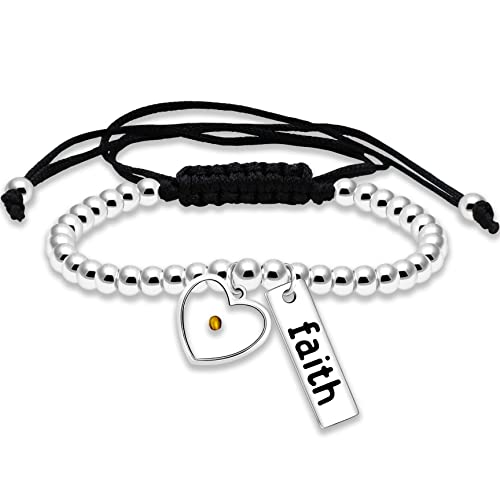 Image of Uloveido Copper Brass Beads Ball Bracelet Adjustable Braided Rope Bracelet with Mustard Seed Charm