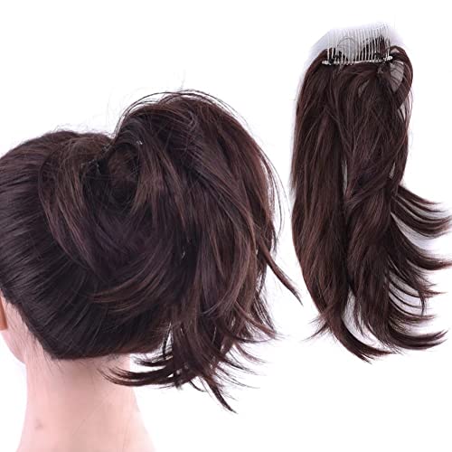 iLUU Damen Damen Mädchen Synthetic Straight Messy Hair Bun Extension Synthetischer Haarteil Scrunchie Ponyail (2/33, dunkelbraun/kastanienbraun) Cover