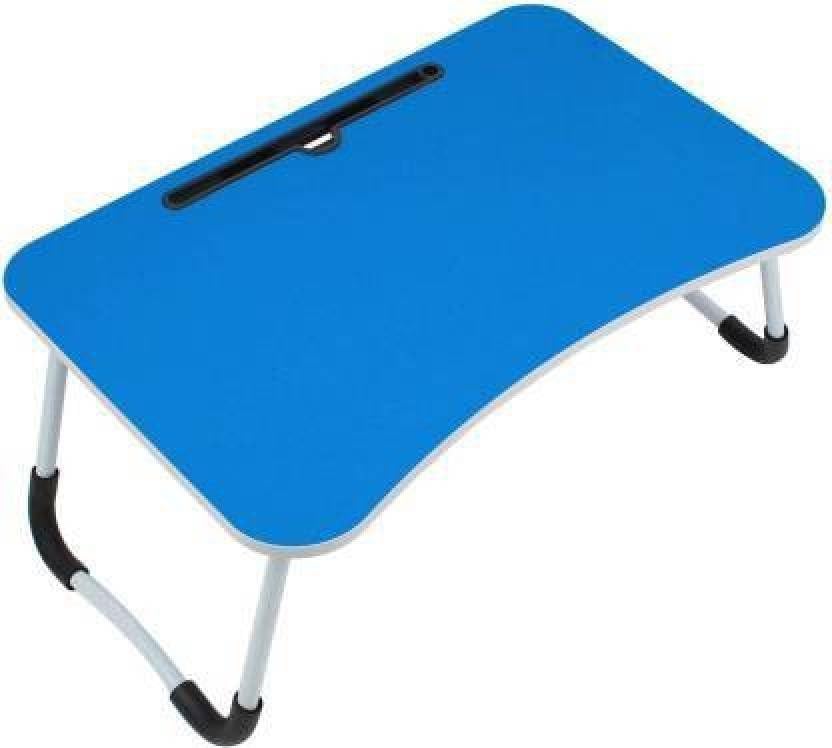YAJNAS Drewniany wielofunkcyjny składany stół na laptopa z uchwytem na kubek i zakładki, uchwyt na stół, stół do nauki, stół śniadaniowy, składany i przenośny, kolor niebieski, 380 mm, 590 mm