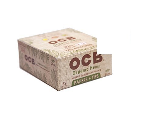 4 OCB Organic Hemp King Size Slim Cigarette Rolling Papers with Tips Packs (32 Papers & 32 Tips Per Pack) + Limited Beamer Smoke Sticker. Used with Legal Smoking Herbs, Rolling Tobacco, Herbal Mixes