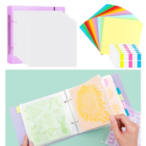 Image of Cookie Stencil Storage Binder for Storage 6x6inch Stencils,Die Cuts,DIY Scrapbooking,Clear Stamp,Storage Folder Organizer Include 1 Purple Cover,50 Sleeve,50 Backing Paper and 10 Sheets Divider Tabs