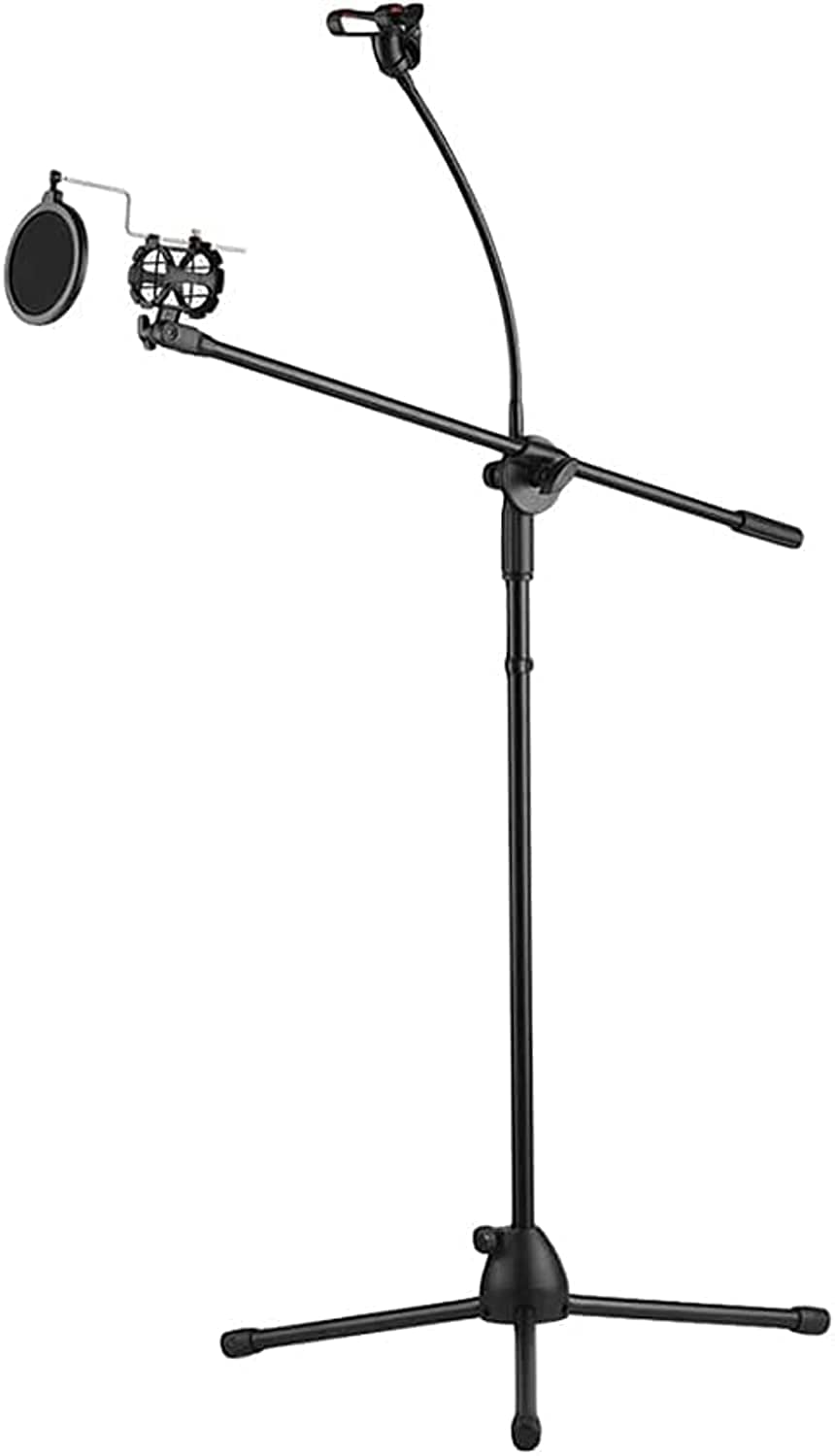 Mike Music Metal Microphone Floor Stand Tripod Adjustable Height with Boom Arm 1 Mic Holders and 1 Smartphone Holder for Studio Outdoor Cellphone Live Streaming 2 in 1 microphone stand
