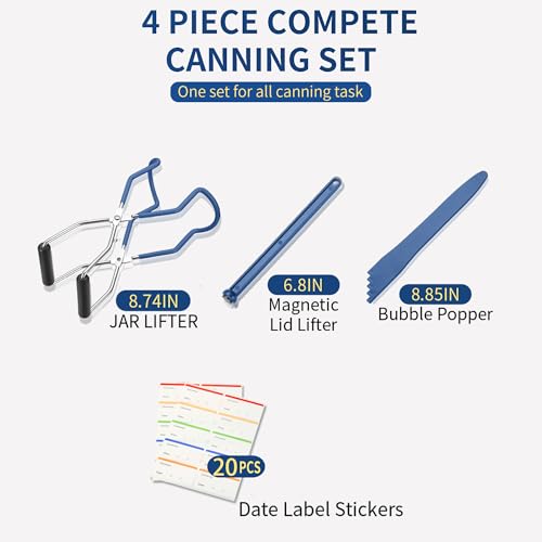 Image of Canning Jar Lifter Tongs with Jar Lid Lifter Magnetic Lid Lifter,Canning Bubble Popper Bubble Remover and Canning Labels for Canning Supplies Starter Kit,4Pcs Canning Tools-Blue