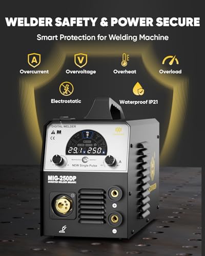 Image of H HZXVOGEN Aluminum MIG Welder, 250A Welder Machine 110V 220V Gas, Flux core MIG, Pulse, Lift TIG, Stick, 5 in 1 Multi Process Welder Machine with LED Display