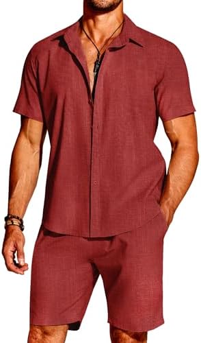 COOFANDY Men’s 2 Pieces Cotton Linen Set Short
