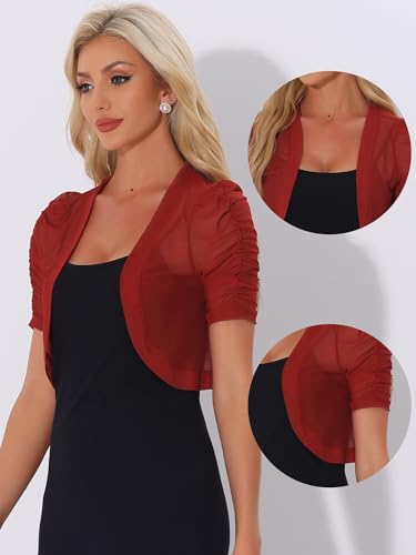 Image of Allegra K Casual Short Sleeve Mesh Sheer Shrug for Women Open Front Cropped Cardigan Bolero