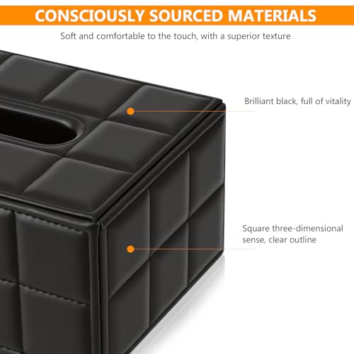 Taschentücher Box, Kosmetiktücherbox Tücher Box aus Leder Magnetverschluss Design Tissue für Esszimmer Schlafzimmer Büro Couchtisch Auto, 25×13.3×9.6 cm, Schwarz