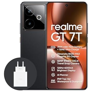 realme GT 7T 5G Smartphone,12+512GB,7000 mAh Battery,120W Charge,Dimensity 8400-MAX Chipset,IMX896 50MP Camera, AI Planner,6000nits Pro-Esports 120Hz Display,IP69,Black,Amazon Exclusive