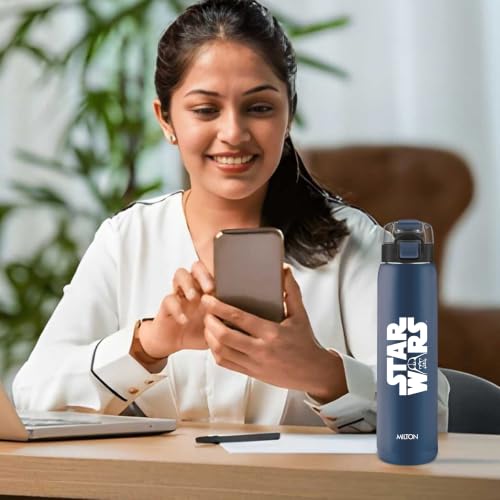 Image of Milton Steel Force 900 Thermoware Water Bottle 600 ml with One Touch Safety Lock & Twin Lid Sip or Gulp, Long Hours Hot & Cold, Leak Proof, ISI Certified, PU Insulated, for Kids, Gym, School,Dark Blue