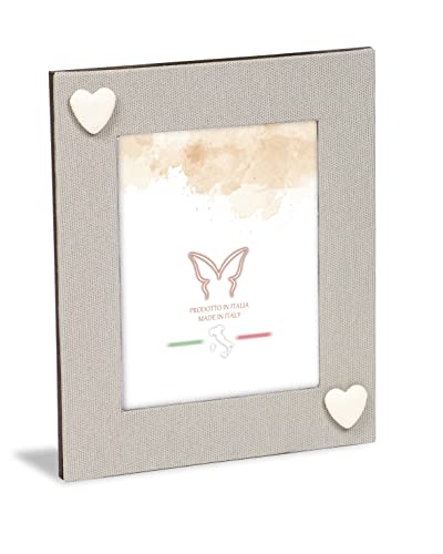 Mareli Cornice Portafoto da Tavolo, Tessuto Lino Ecru con apllicazioni Cuori in Tessuto, Foto 13x18 Mareli Cornice Portafoto da Tavolo, Tessuto Lino Ecru con apllicazioni Cuori in Tessuto, Foto 13x18