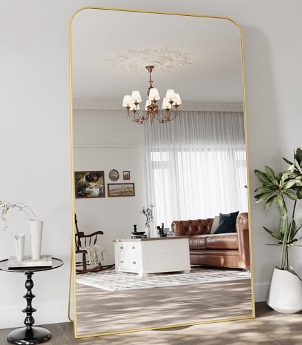 Image of Koonmi Full Length Mirror, 81 inchx41 inch Mirror Full Length with Stand, Gold Domed Top Square-Edged Floor Mirror with Aluminum Alloy Frame for Bedroom Living Room