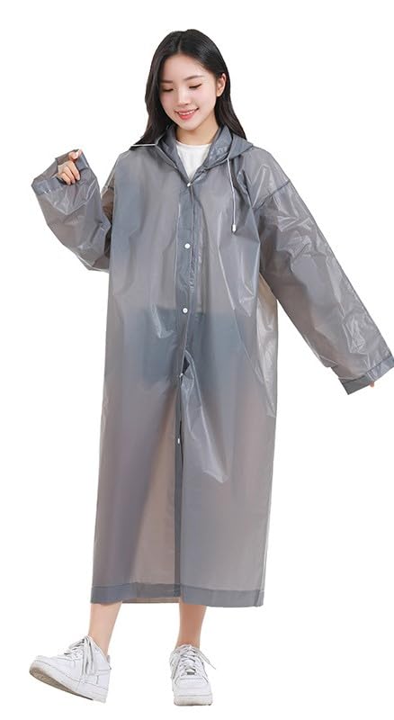 Image of Rain Ponchos for Adults, Reusable PEVA Rain Coats for Women Men Waterproof Lightweight Long Rain Jackets with Hood